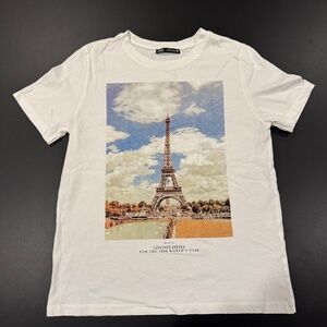 Women's Zara Eiffel Tower T-shirt~Size Small~White